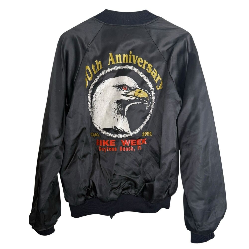 VTG 50th Anniversary Harley Motorcycle Bike Week Daytona Satin Jacket Eagle Sz M